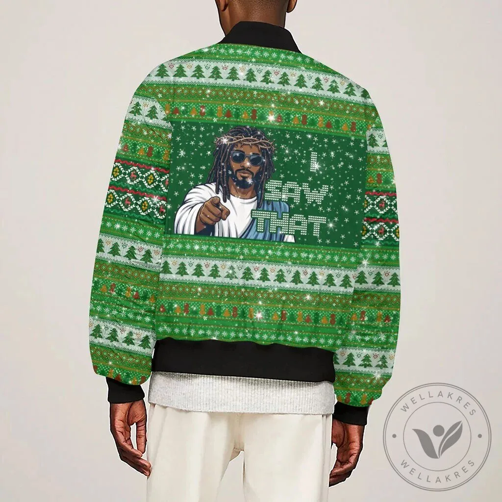 Black Jesus and Santa Claus Merry Christmas Ugly Sweater Style Bomber Jacket 11 Black Jesus and Santa Claus Merry Christmas Ugly Sweater Style Bomber Jacket