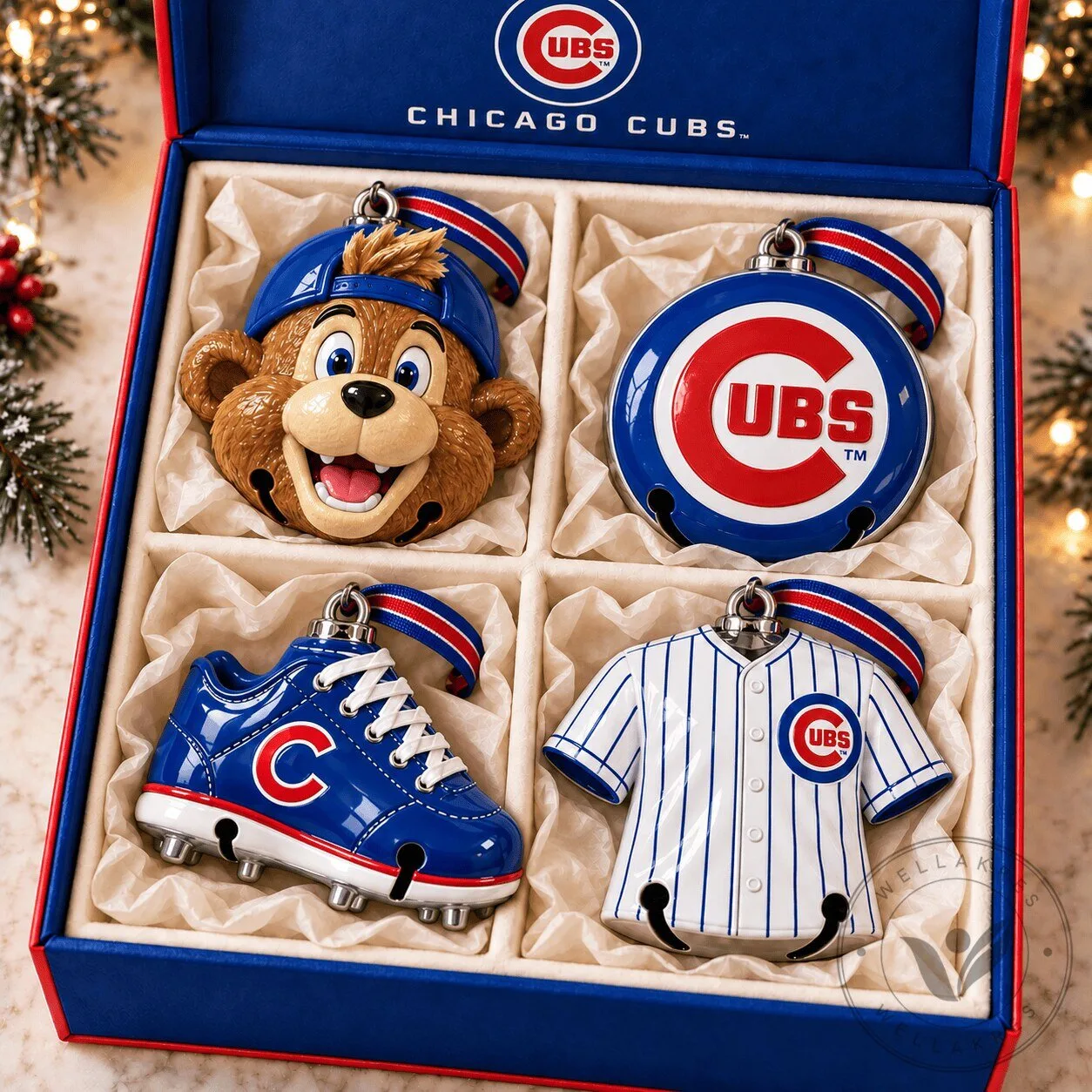 Chicago Cubs Baseball Mascot Christmas Tree Ornament Set