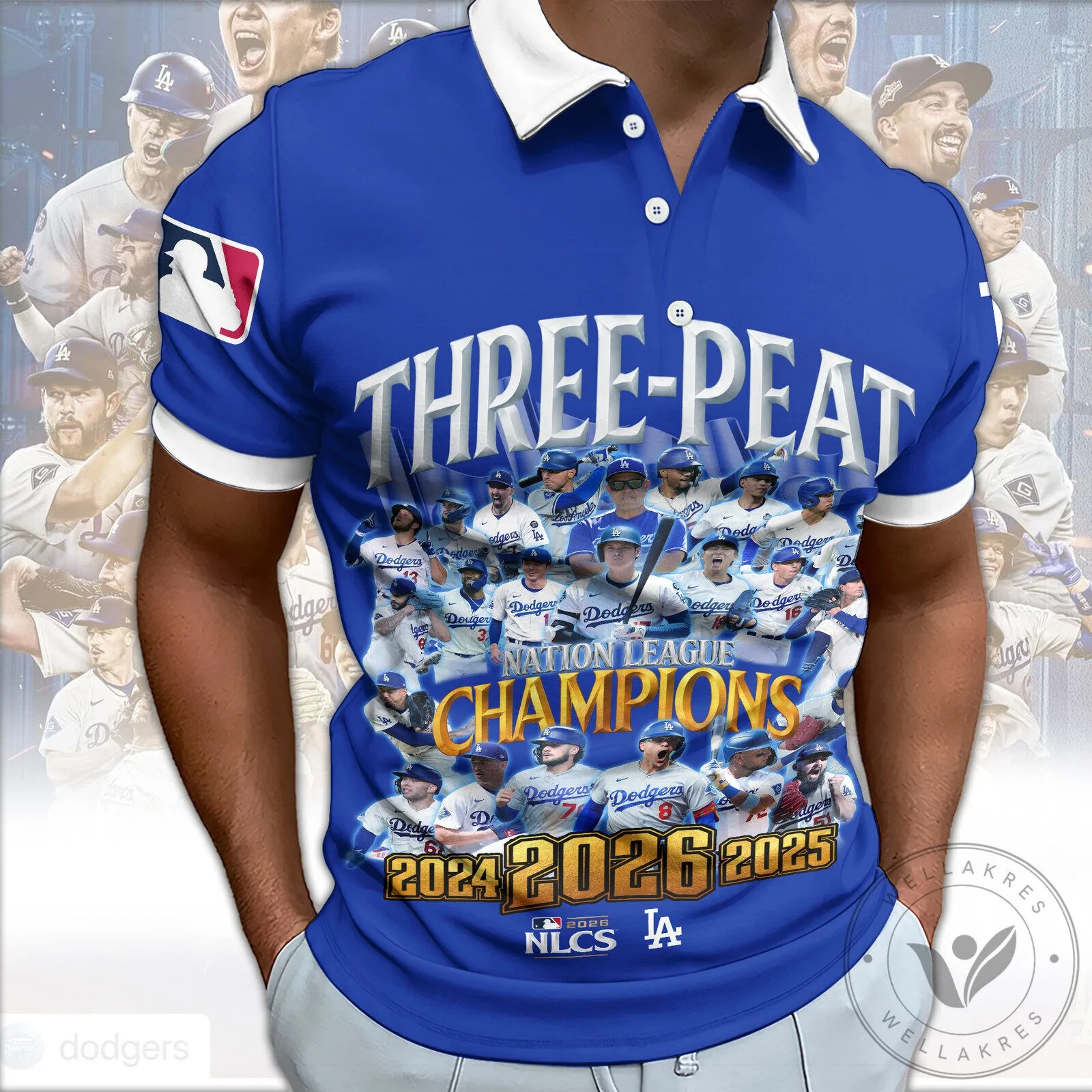 Los Angeles Dodgers Three-Peat Nation League Champions 2024 2025 2026 Polo Shirt