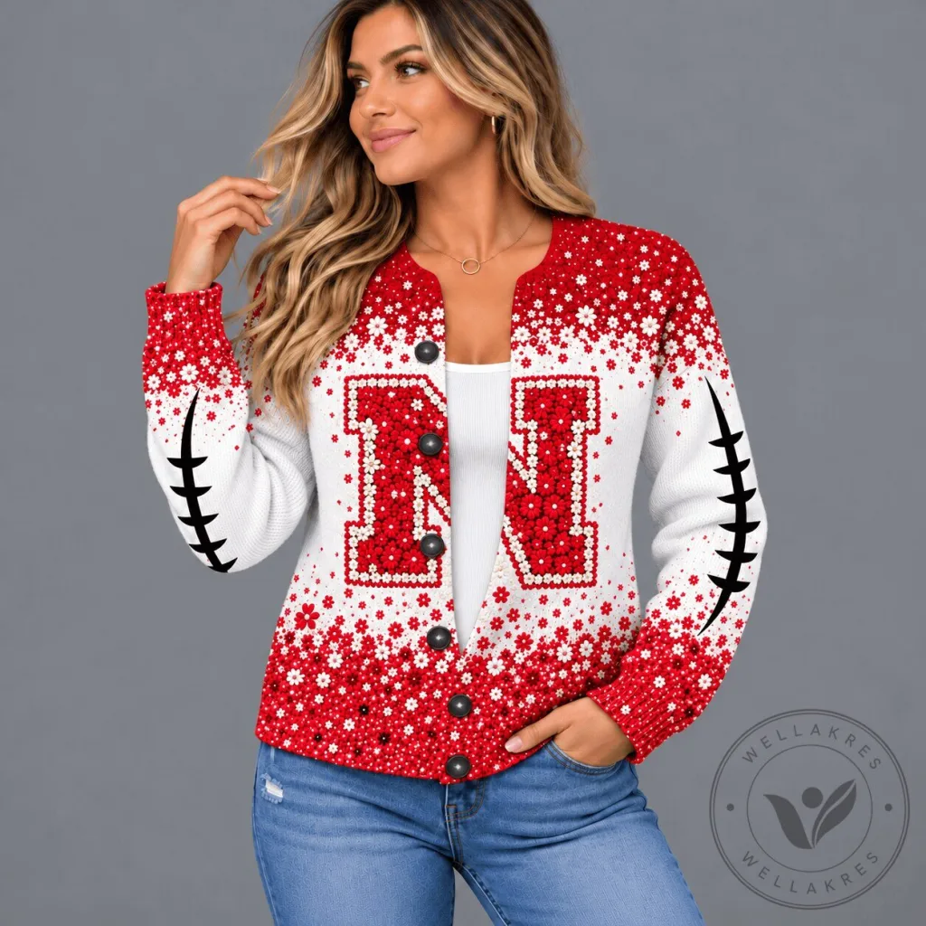 Nebraska Cornhuskers Floral Heritage Football Pattern Cardigan for Women