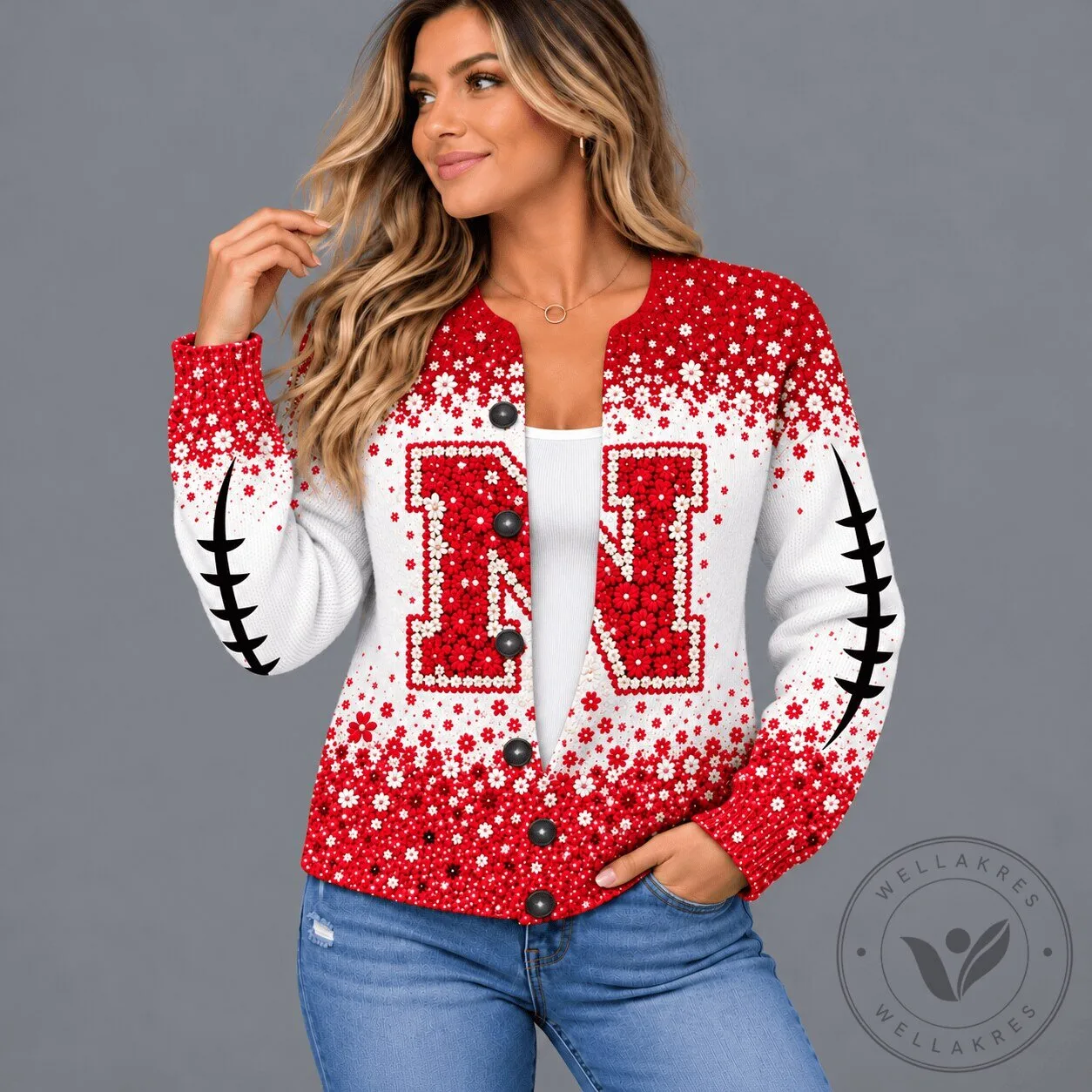 Nebraska Cornhuskers Floral Heritage Football Pattern Cardigan for Women