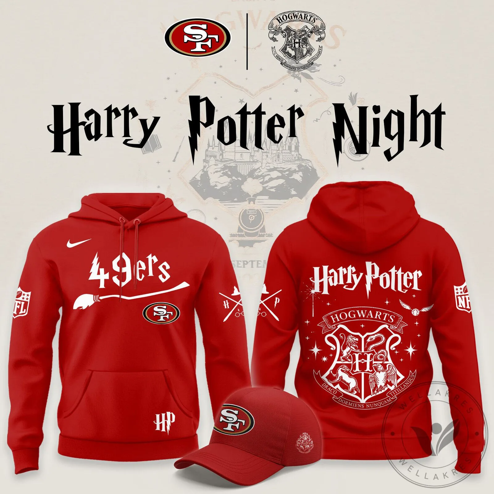 San Francisco 49ers Harry Potter Night Hogwarts Crest Red Hoodie 2 San Francisco 49ers Harry Potter Night Hogwarts Crest Red Hoodie