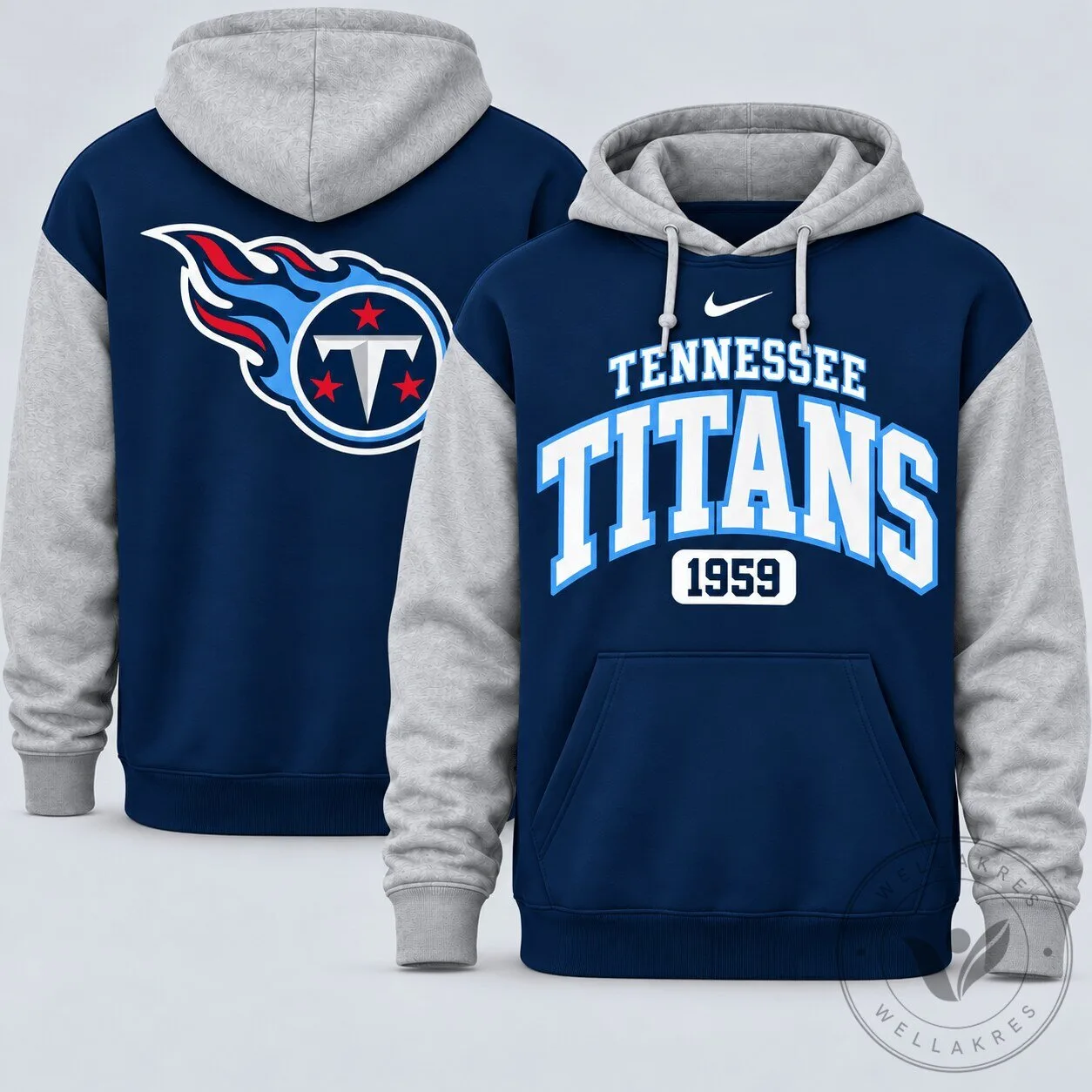 Tennessee Titans Hoodie NFL Football Team Navy Blue Gray Pullover Sweatshirt