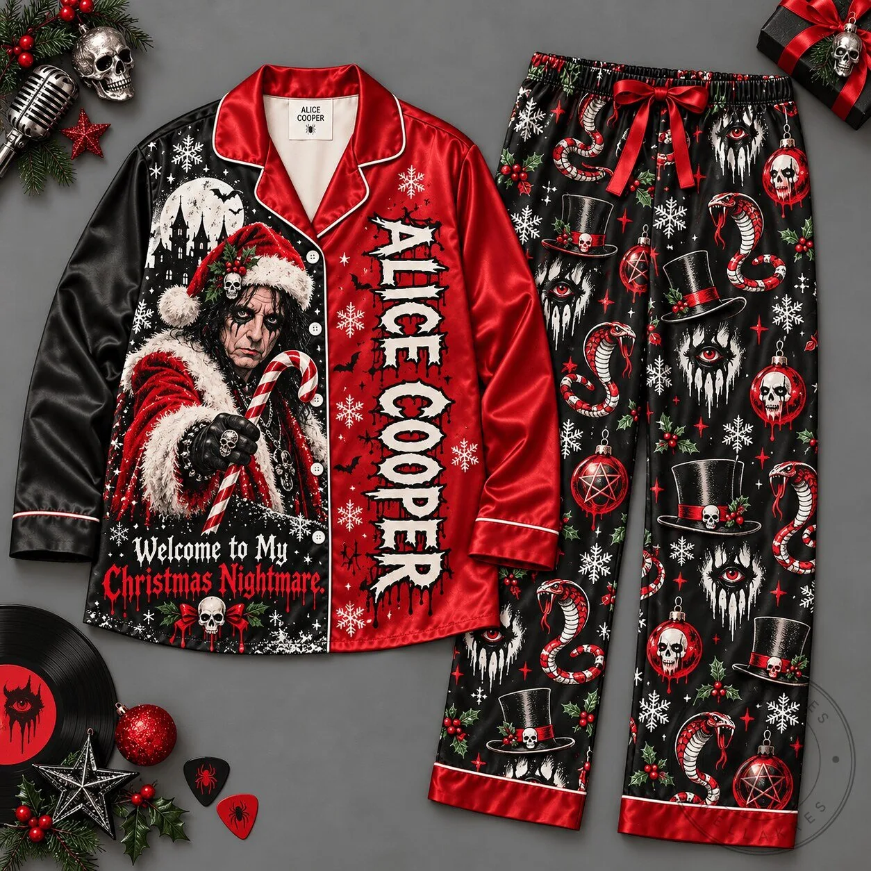 Alice Cooper Welcome To My Christmas Nightmare Long Sleeve Pajamas Set