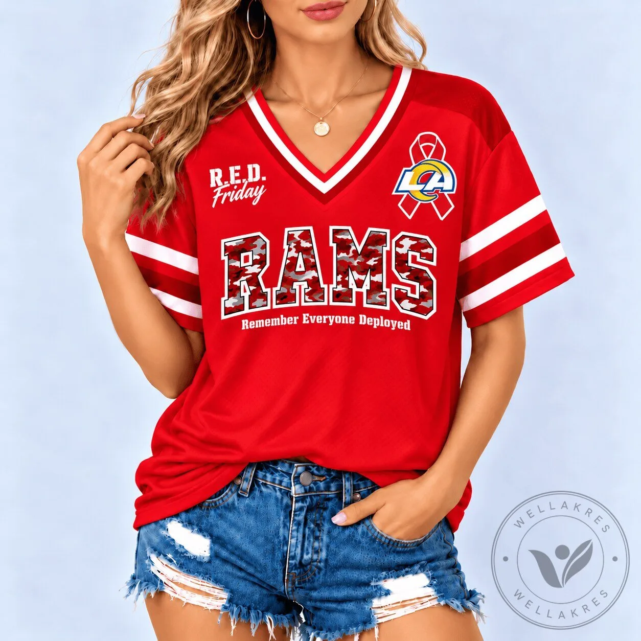 Los Angeles Rams Remember Everyone Deployed Military Camouflage V-Neck T-Shirt 2 Los Angeles Rams Remember Everyone Deployed Military Camouflage V-Neck T-Shirt