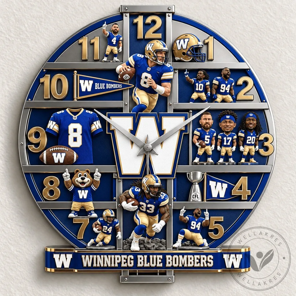 Winnipeg Blue Bombers CFL Football Team Sports Fan Wall Clock Winnipeg Blue Bombers CFL Football Team Sports Fan Wall Clock