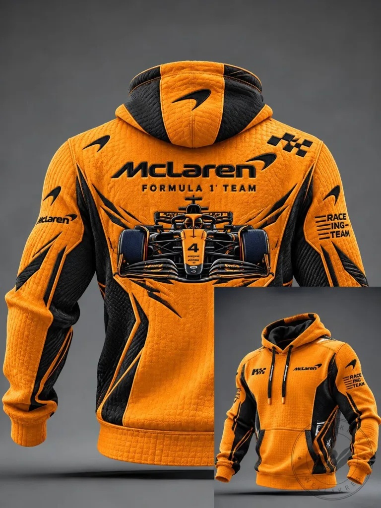 McLaren Formula 1 Team Orange and Black Racing Graphic Hoodie for Men 27 McLaren Formula 1 Team Orange and Black Racing Graphic Hoodie for Men
