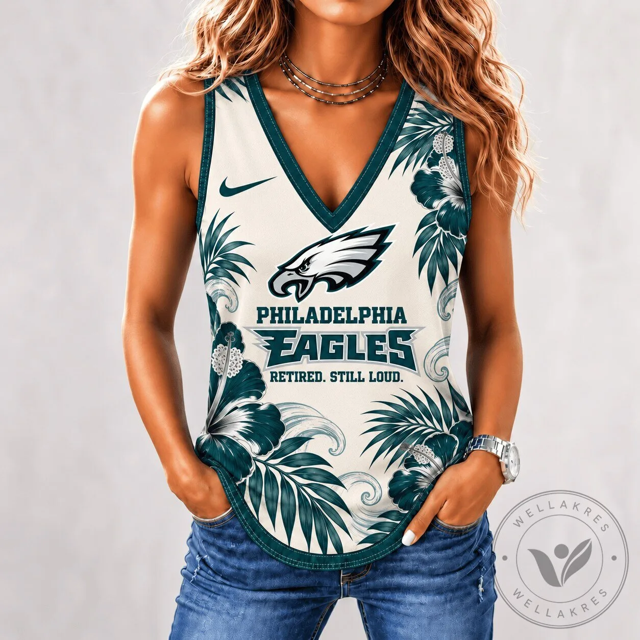 Philadelphia Eagles Retired Still Loud Tropical Floral V-Neck Tank Top