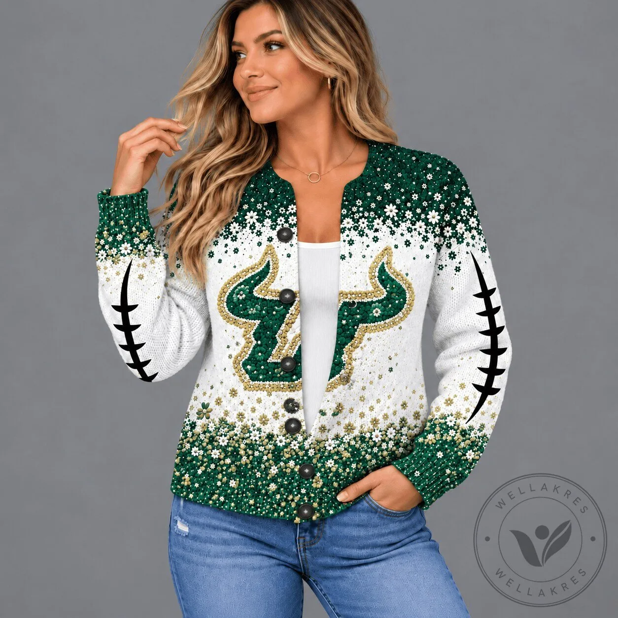 South Florida Bulls Floral Heritage NCAA Sport Team Button-Up Cardigan Sweater