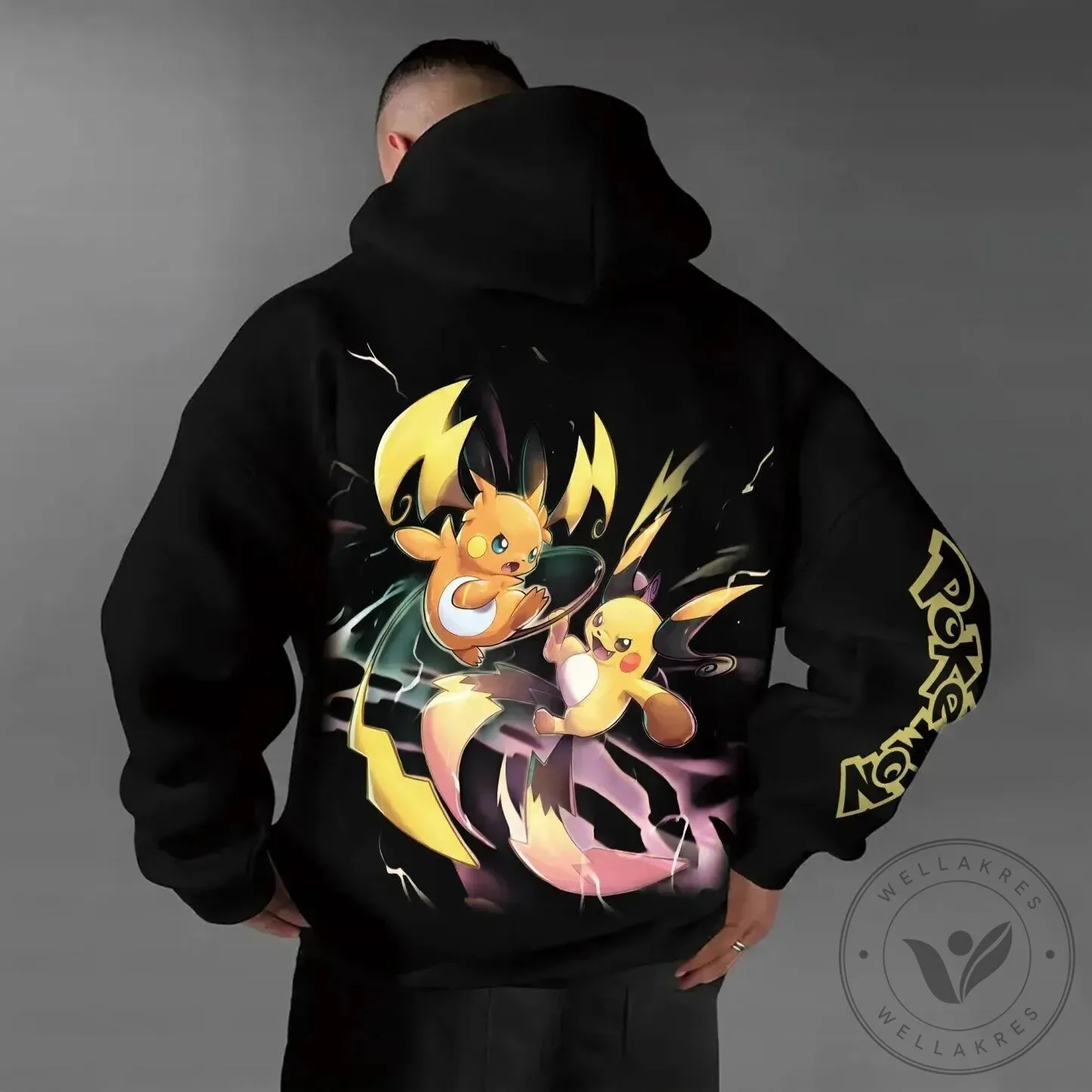 Pokemon Pikachu and Raichu Thunder Shock Black Graphic Hoodie