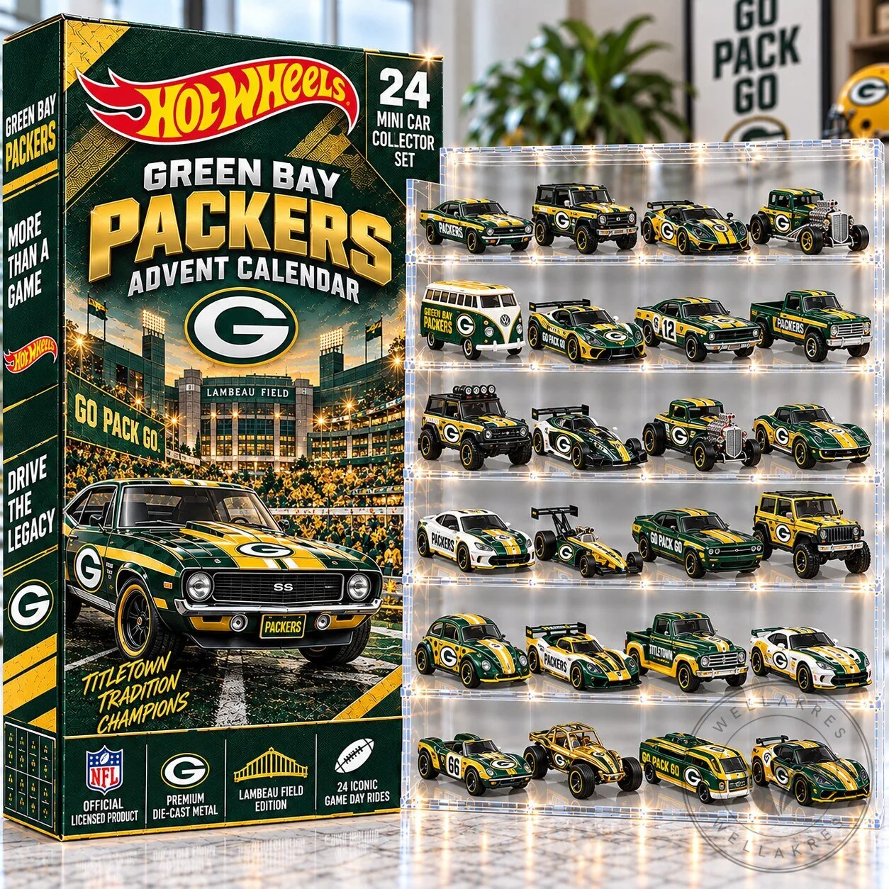 Green Bay Packers Hot Wheels 24 Mini Car Collector Set Advent Calendar 2D 1 Green Bay Packers Hot Wheels 24 Mini Car Collector Set Advent Calendar