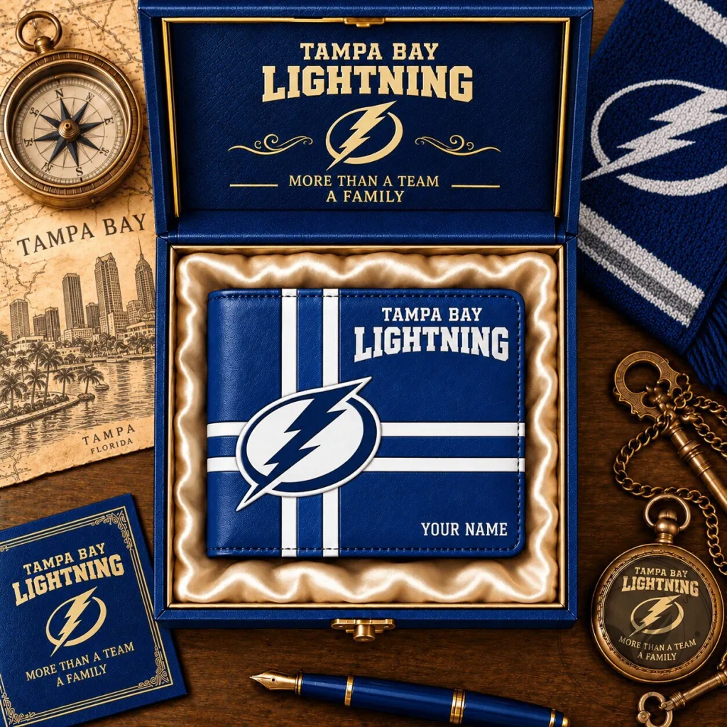 Tampa Bay Lightning NHL Team Logo Custom Name Bi-Fold Wallet Tampa Bay Lightning NHL Team Logo Custom Name Bi-Fold Wallet