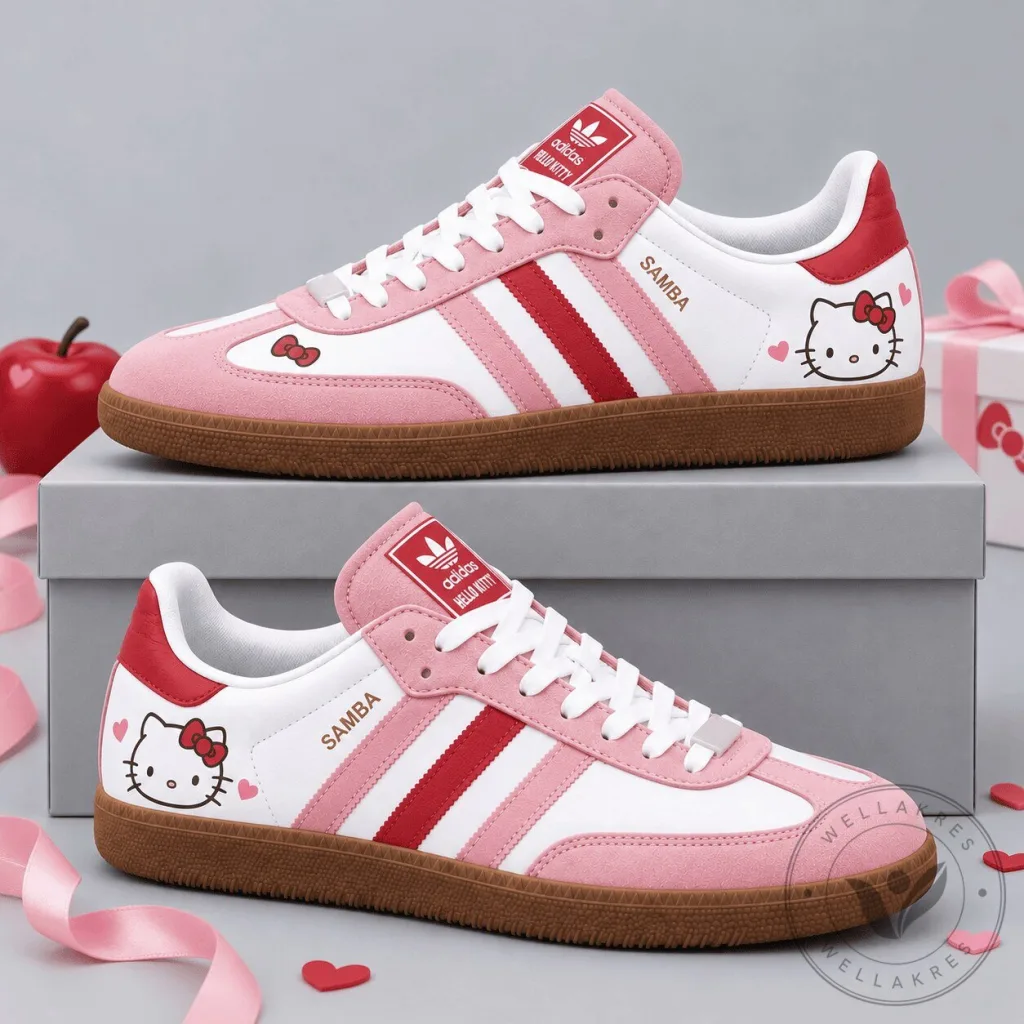 Hello Kitty Adidas Samba OG Pink Bows And Hearts Casual Sneakers Hello Kitty Adidas Samba OG Pink Bows And Hearts Casual Sneakers