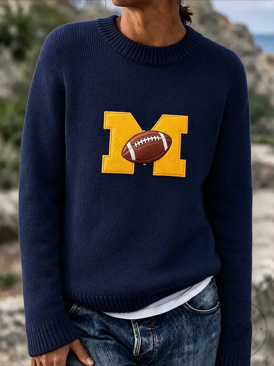 Michigan Wolverines Football Team Logo Yellow Knit Pullover Sweatshirt 8 Michigan Wolverines Football Team Logo Yellow Knit Pullover Sweatshirt