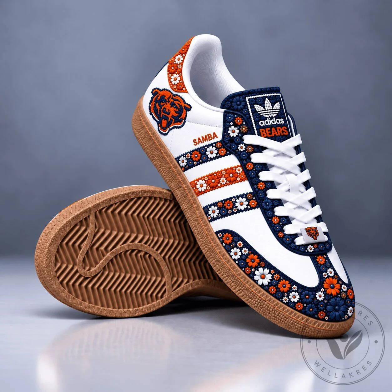 Chicago Bears Floral Pattern White and Blue Football Team Sneakers Shoes 2 Chicago Bears Floral Pattern White and Blue Football Team Sneakers Shoes