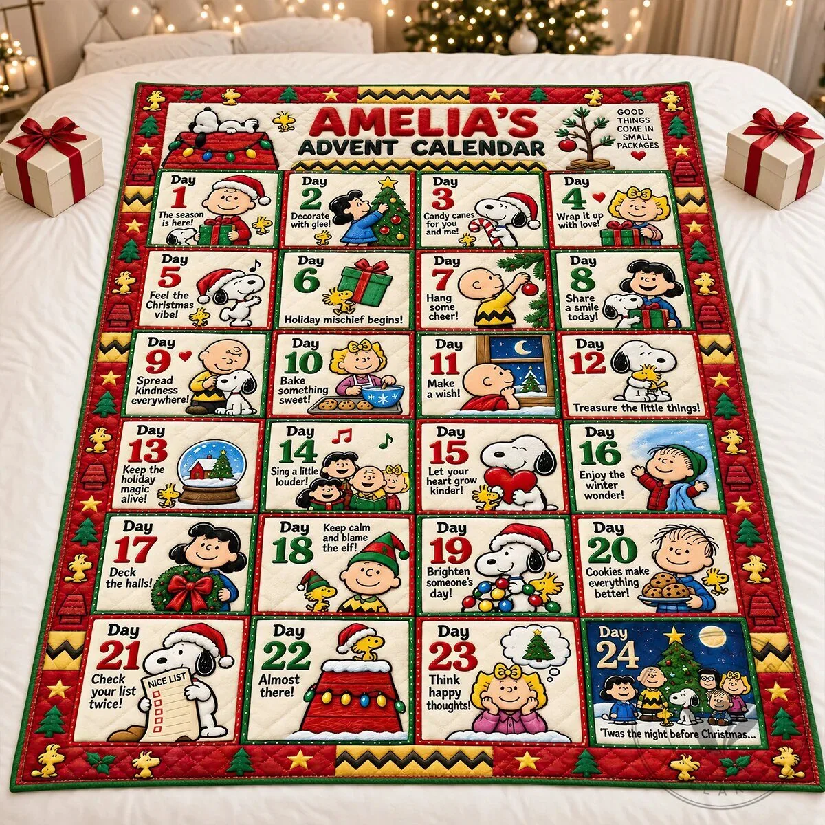 Personalized Snoopy Christmas Advent Calendar Quilted Blanket 2D 8 Personalized Snoopy Christmas Advent Calendar Quilted Blanket