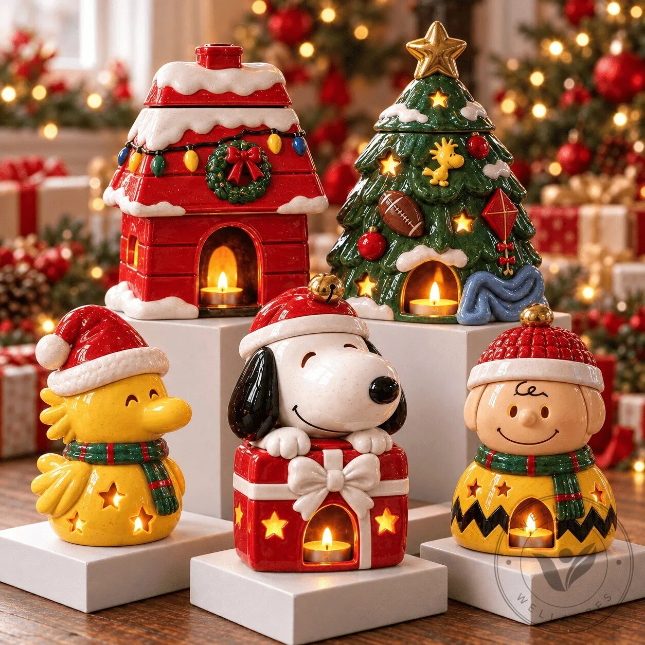 Snoopy Peanuts Christmas Ceramic Candle Holder