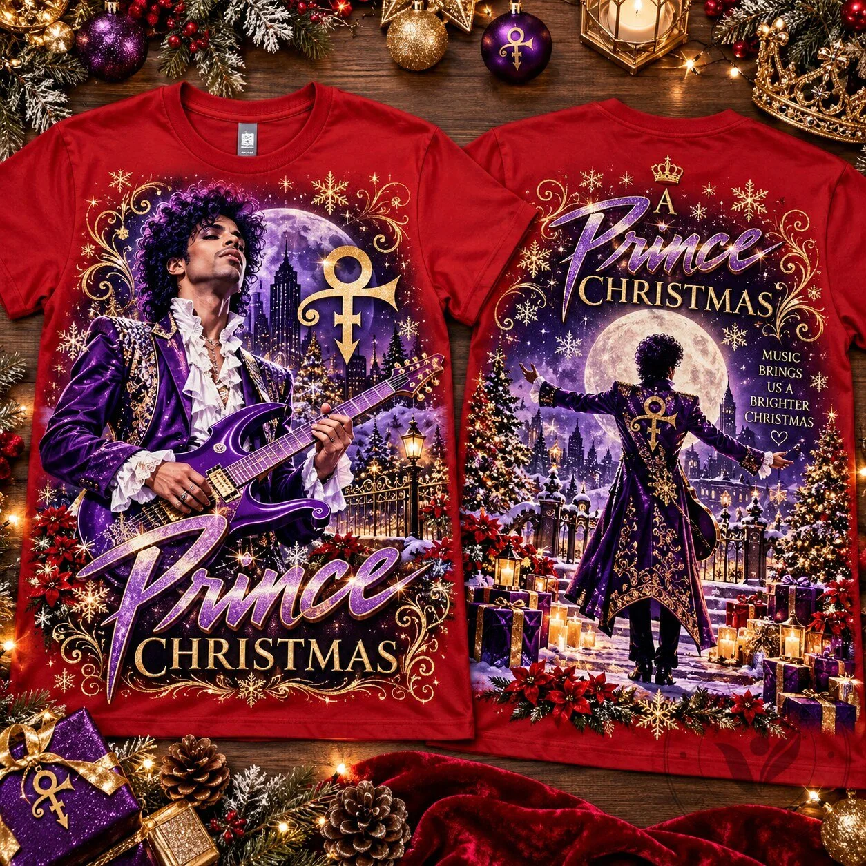 Prince Christmas Music Brings Us A Brighter Christmas Graphic T-Shirt