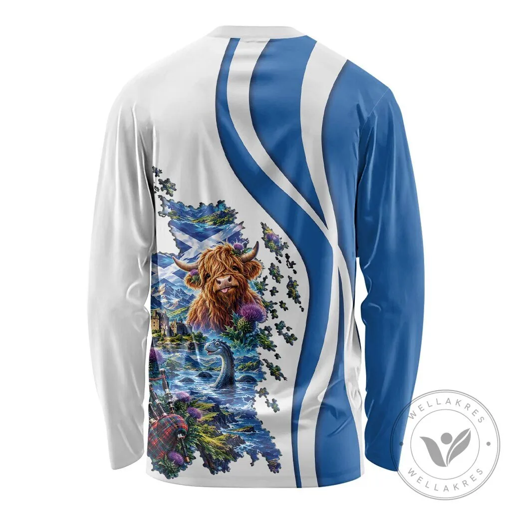 Scotland National Flag and Map Highland Cow Nessie Long Sleeve Shirt 7 Scotland National Flag and Map Highland Cow Nessie Long Sleeve Shirt