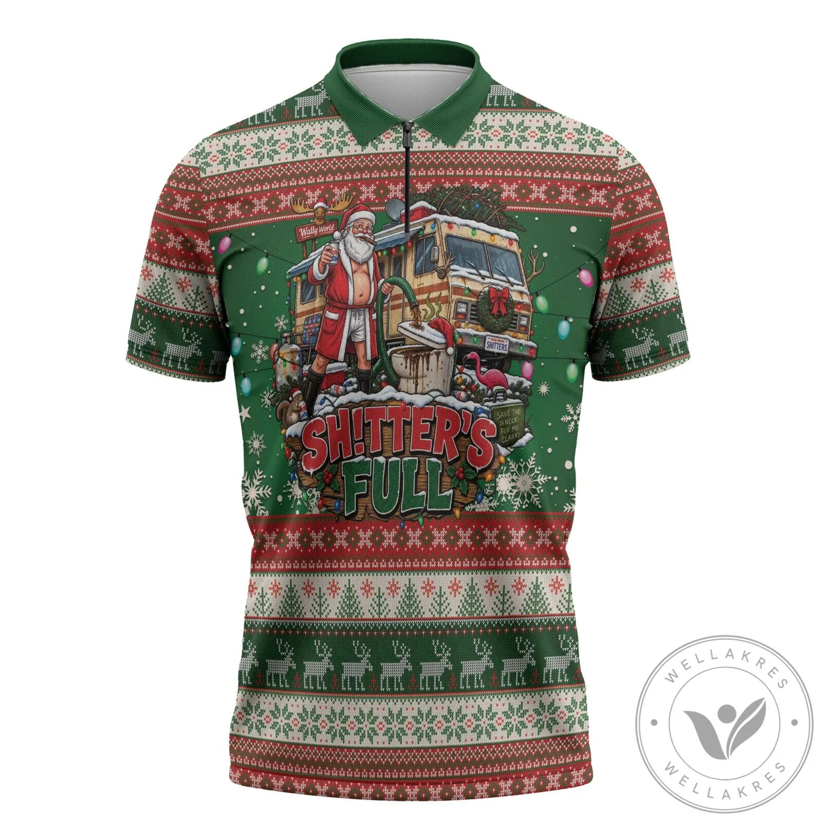 Christmas Vacation Shitter's Full Ugly Sweater Style Polo Shirt