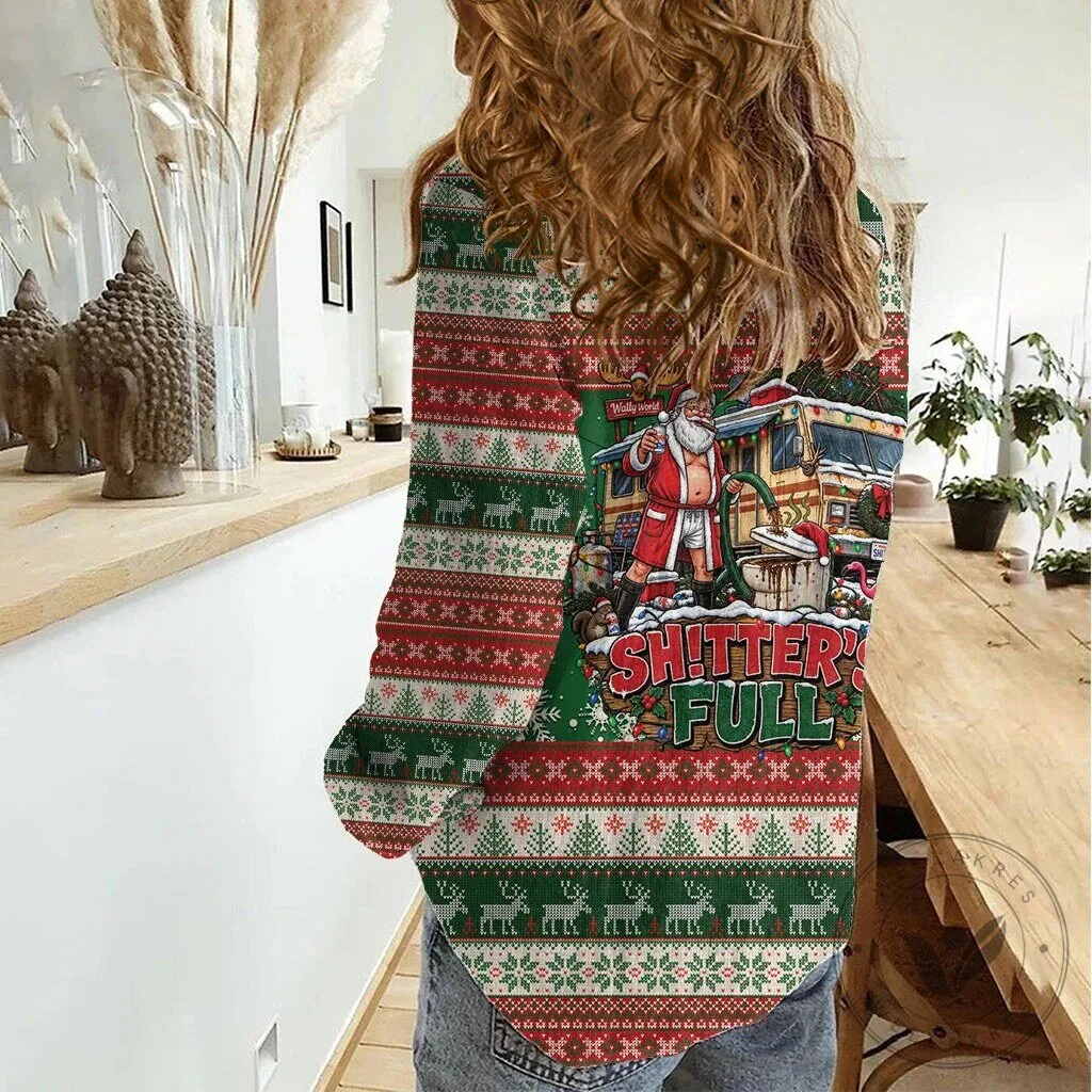 Christmas Vacation Shitter's Full Ugly Christmas Long-Sleeve Button-Up Shirt 7 Christmas Vacation Shitter