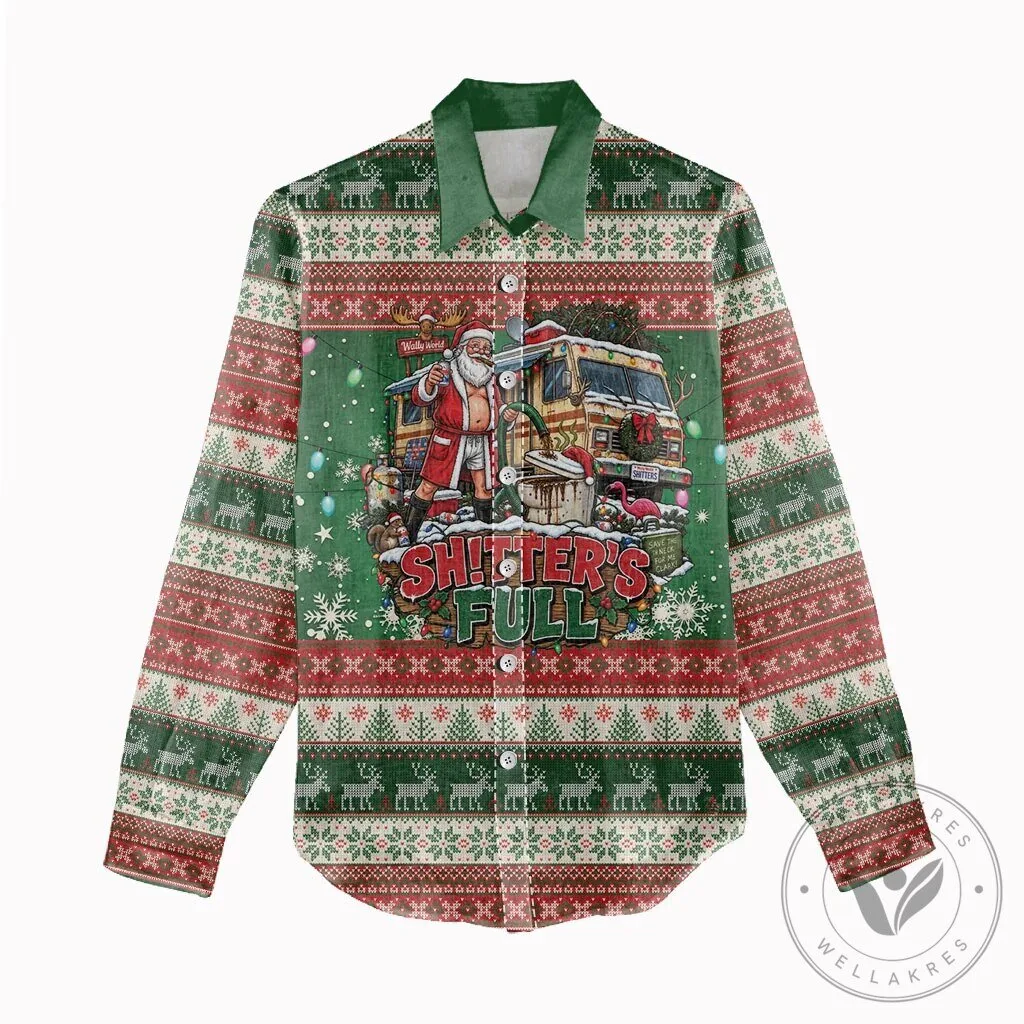 Christmas Vacation Shitter's Full Ugly Christmas Long-Sleeve Button-Up Shirt 8 Christmas Vacation Shitter