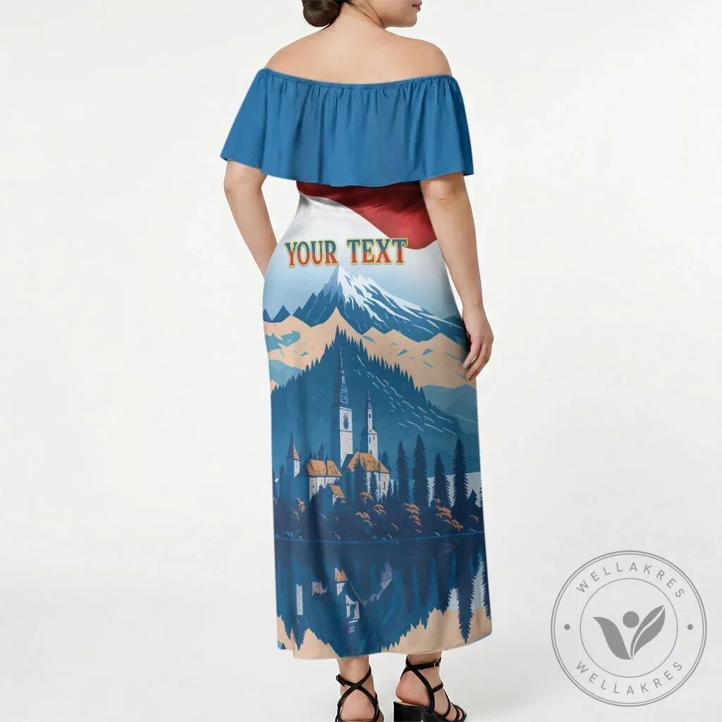 Slovenia Independence Day Lake Bled Julian Alps Landscape Off Shoulder Maxi Dress 5 Slovenia Independence Day Lake Bled Julian Alps Landscape Off Shoulder Maxi Dress