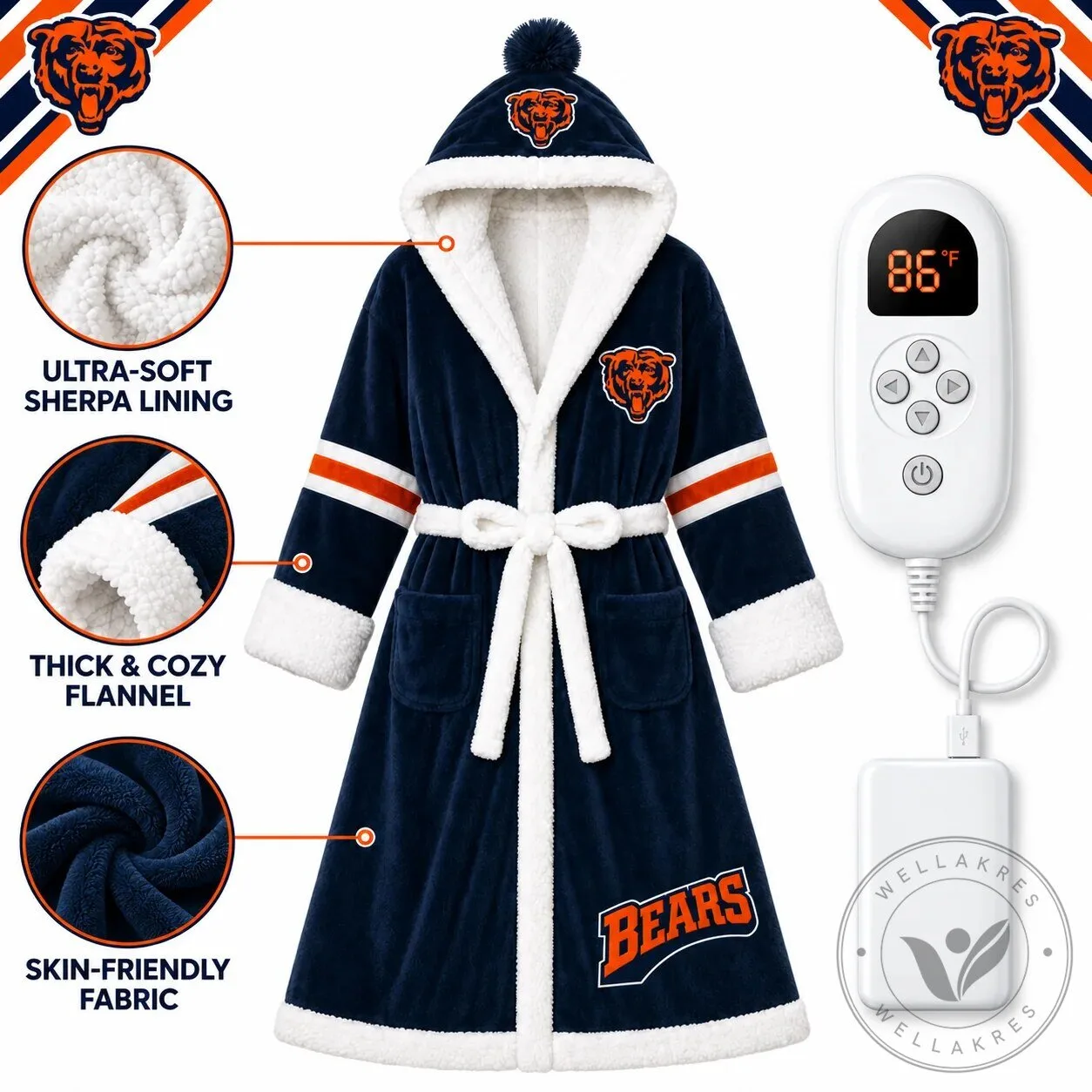 Gameday NFL Team Heated Robe Bundle with Hooded Fit and Sherpa Lining 24 Gameday NFL Team Heated Robe Bundle with Hooded Fit and Sherpa Lining