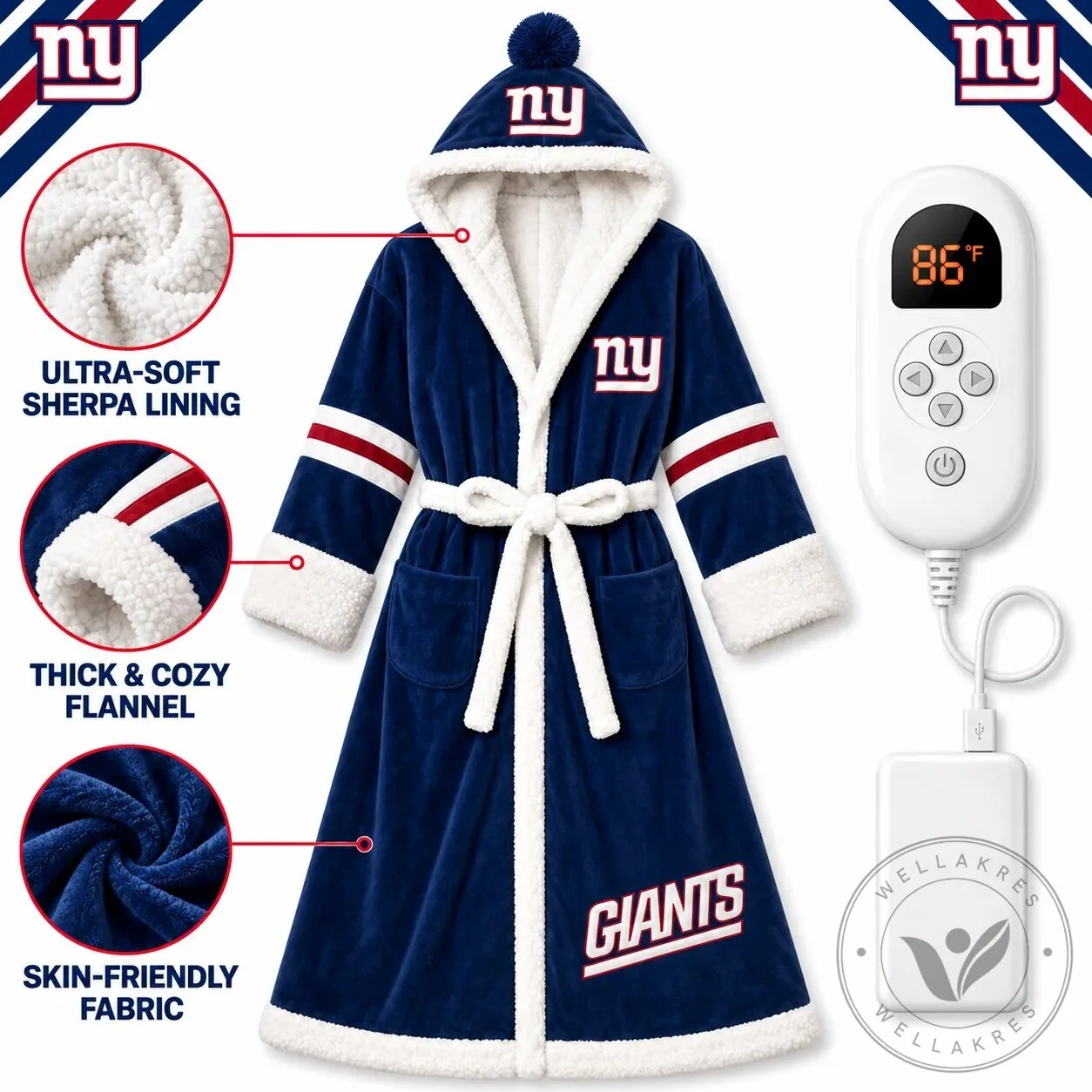 Gameday NFL Team Heated Robe Bundle with Hooded Fit and Sherpa Lining 30 Gameday NFL Team Heated Robe Bundle with Hooded Fit and Sherpa Lining