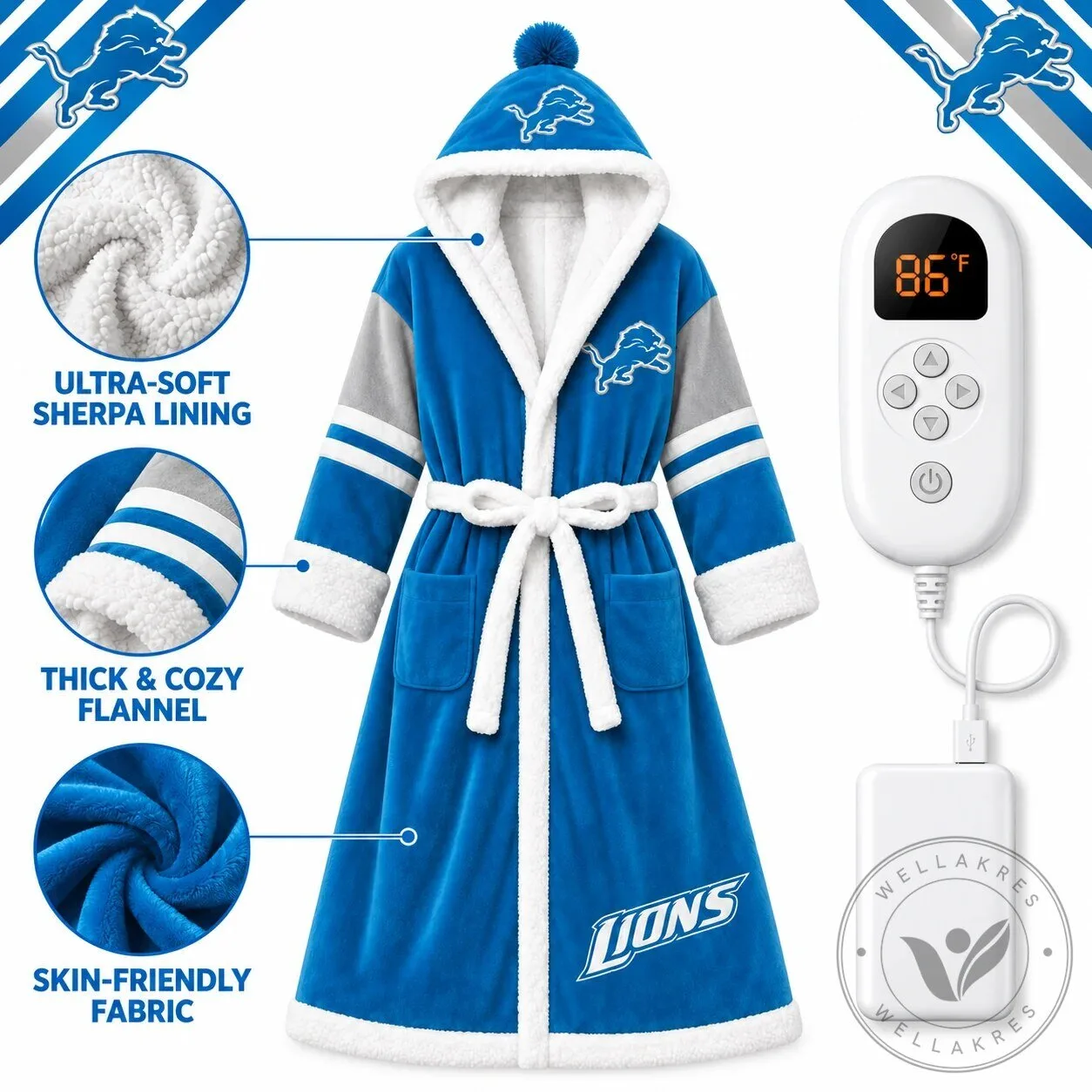 Gameday NFL Team Heated Robe Bundle with Hooded Fit and Sherpa Lining 31 Gameday NFL Team Heated Robe Bundle with Hooded Fit and Sherpa Lining