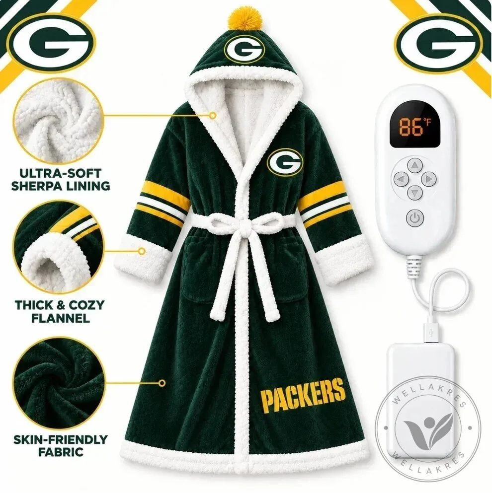 Gameday NFL Team Heated Robe Bundle with Hooded Fit and Sherpa Lining 34 Gameday NFL Team Heated Robe Bundle with Hooded Fit and Sherpa Lining