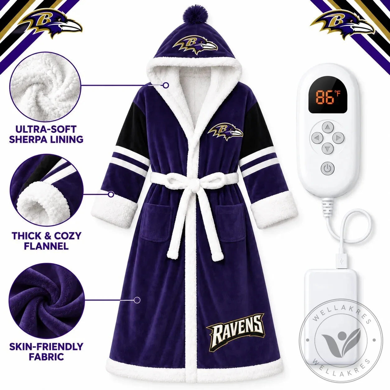 Gameday NFL Team Heated Robe Bundle with Hooded Fit and Sherpa Lining 35 Gameday NFL Team Heated Robe Bundle with Hooded Fit and Sherpa Lining