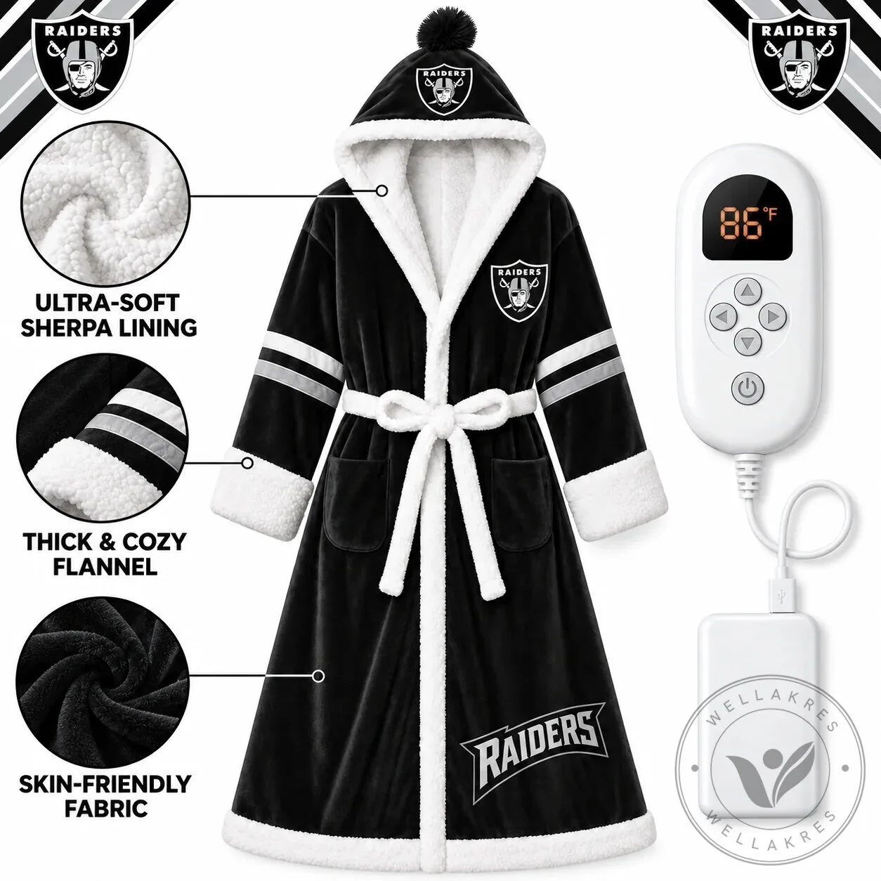 Gameday NFL Team Heated Robe Bundle with Hooded Fit and Sherpa Lining 36 Gameday NFL Team Heated Robe Bundle with Hooded Fit and Sherpa Lining