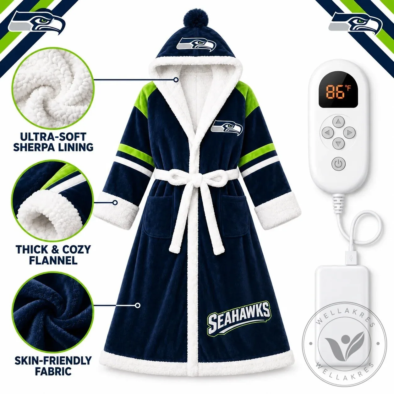 Gameday NFL Team Heated Robe Bundle with Hooded Fit and Sherpa Lining 37 Gameday NFL Team Heated Robe Bundle with Hooded Fit and Sherpa Lining