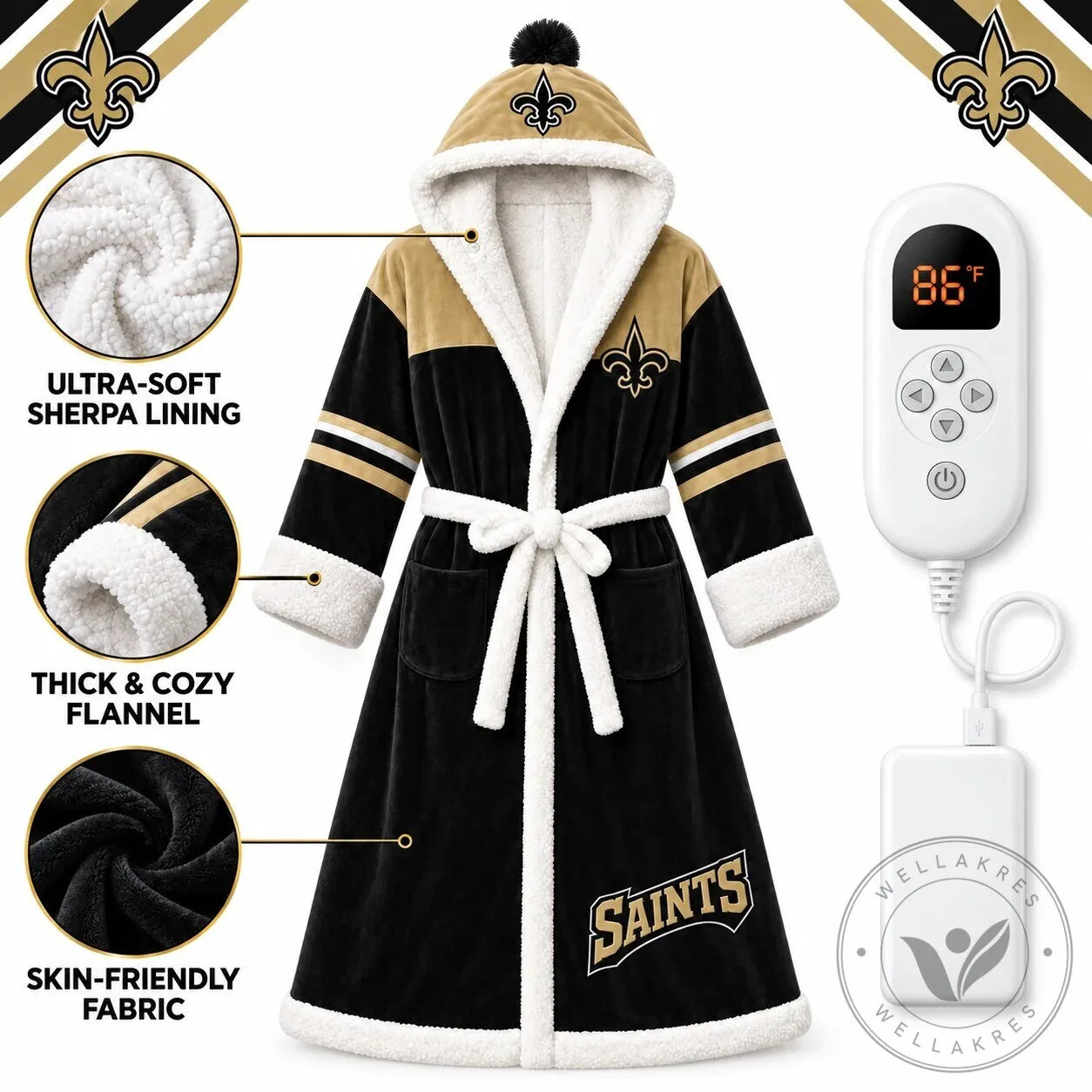 Gameday NFL Team Heated Robe Bundle with Hooded Fit and Sherpa Lining 38 Gameday NFL Team Heated Robe Bundle with Hooded Fit and Sherpa Lining