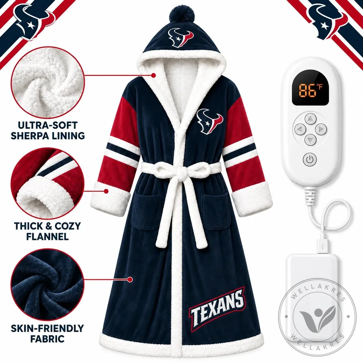 Gameday NFL Team Heated Robe Bundle with Hooded Fit and Sherpa Lining 39 Gameday NFL Team Heated Robe Bundle with Hooded Fit and Sherpa Lining