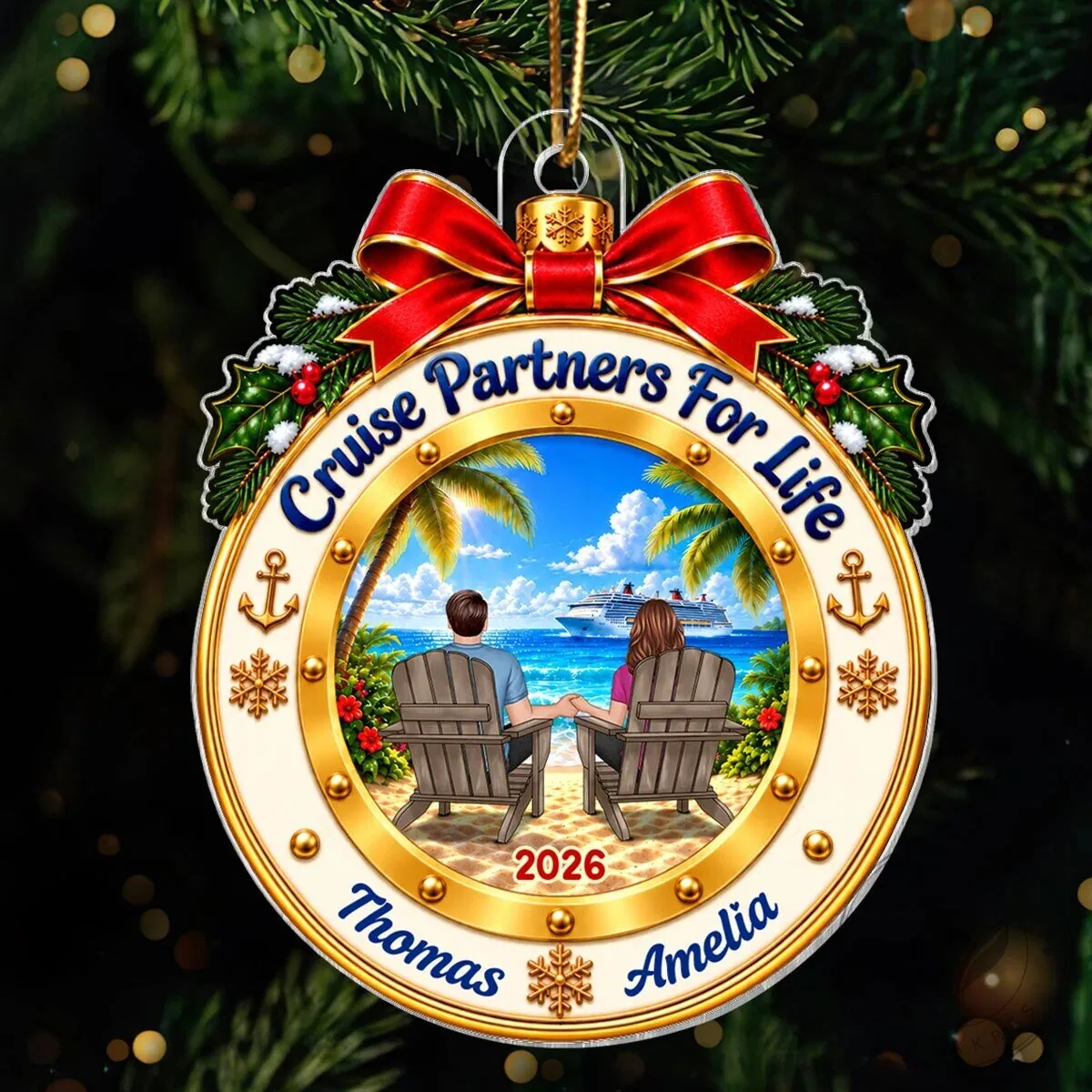 Personalized Cruise Partners For Life Christmas Ornament