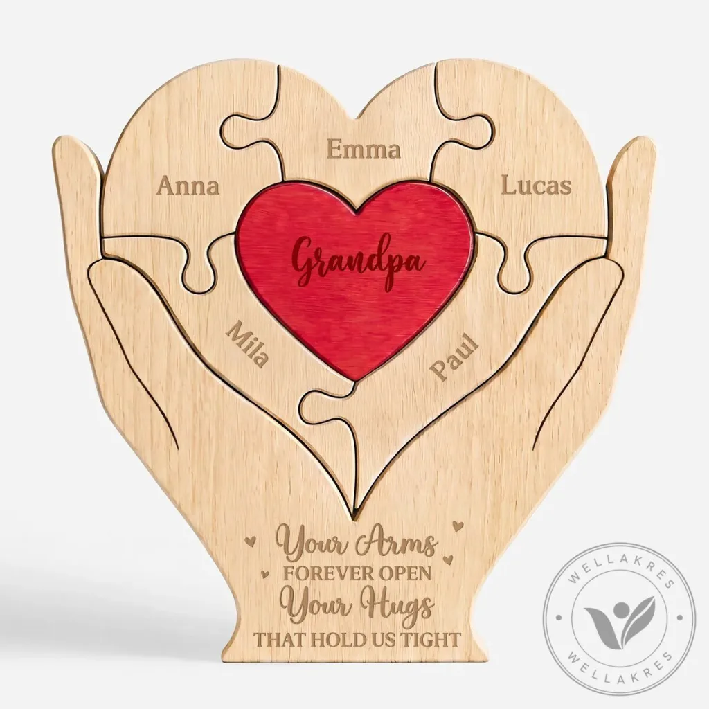Personalized Grandpa's Heart Wooden Puzzle, Custom Grandchildren Names Gift for Grandfather Personalized Grandpa's Heart Wooden Puzzle, Custom Grandchildren Names Gift for Grandfather