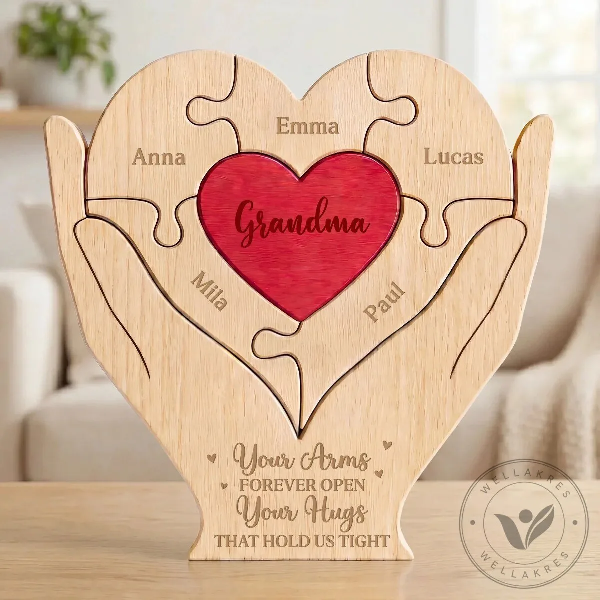 Personalized Grandpa's Heart Wooden Puzzle, Custom Grandchildren Names Gift for Grandfather 7 Personalized Grandpa