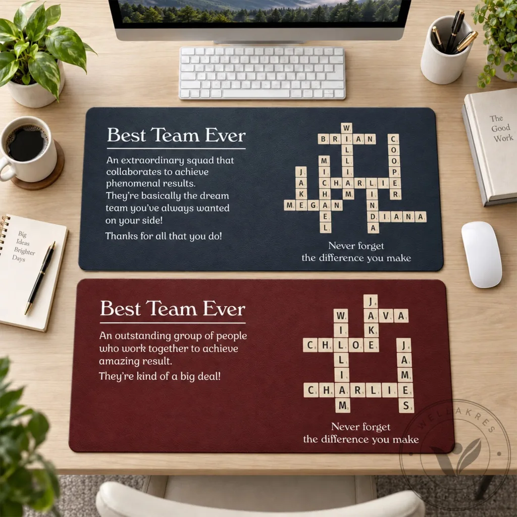 Personalized Best Team Ever Scrabble Desk Mat Custom Coworker Gift Personalized Best Team Ever Scrabble Desk Mat Custom Coworker Gift