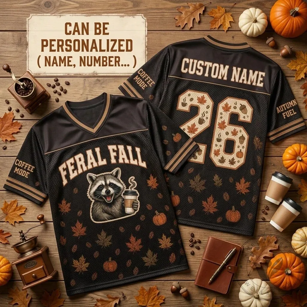 Personalized Feral Fall Raccoon Coffee Mode Autumn Football Jersey