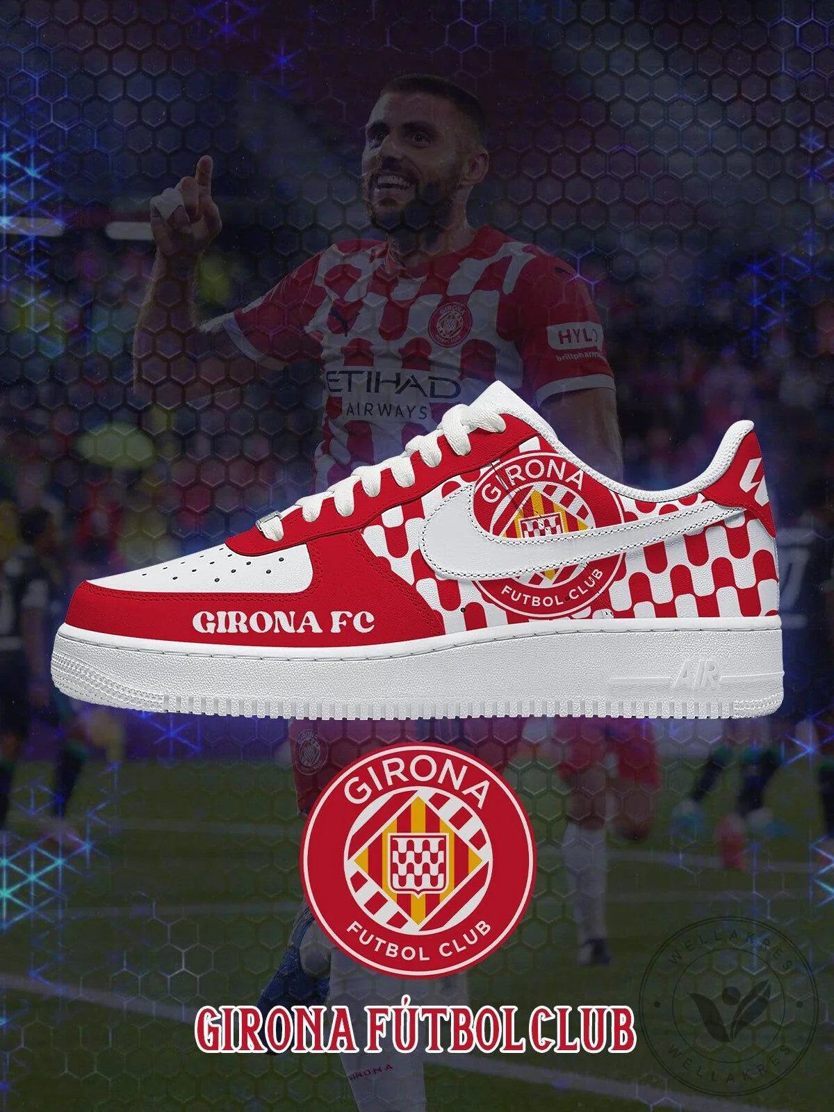 Girona Futbol Club Red and White Checkerboard Pattern Custom Sneakers
