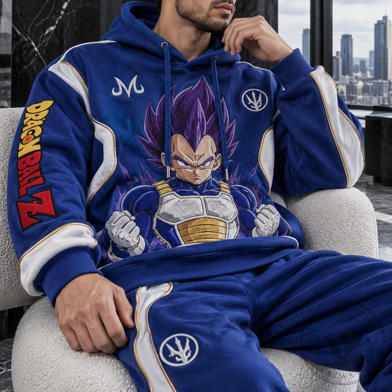 Dragon Ball Z Vegeta Super Saiyan Blue Embroidered Anime Hoodie