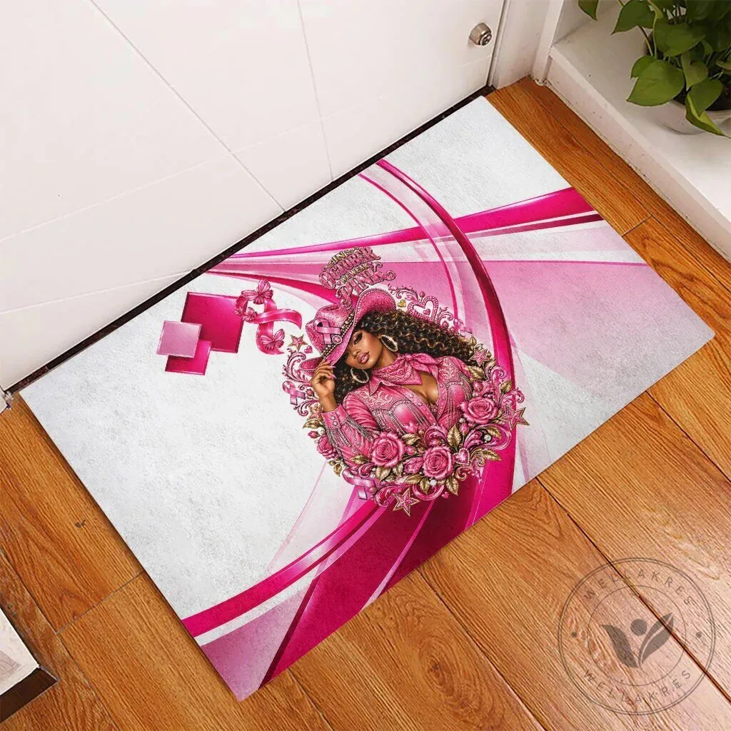 Western Wear Black Cowgirl Breast Cancer Awareness Pink Ribbon Doormat 7 Western Wear Black Cowgirl Breast Cancer Awareness Pink Ribbon Doormat