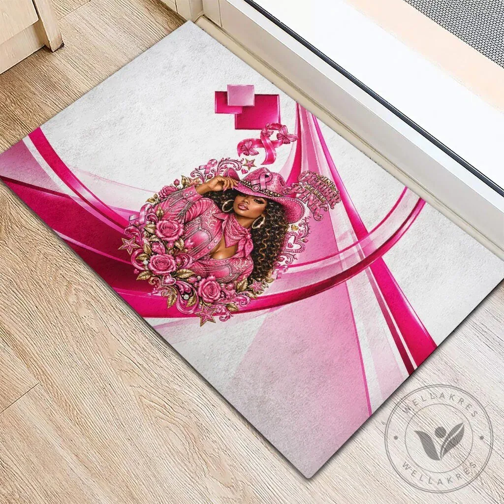 Western Wear Black Cowgirl Breast Cancer Awareness Pink Ribbon Doormat 8 Western Wear Black Cowgirl Breast Cancer Awareness Pink Ribbon Doormat