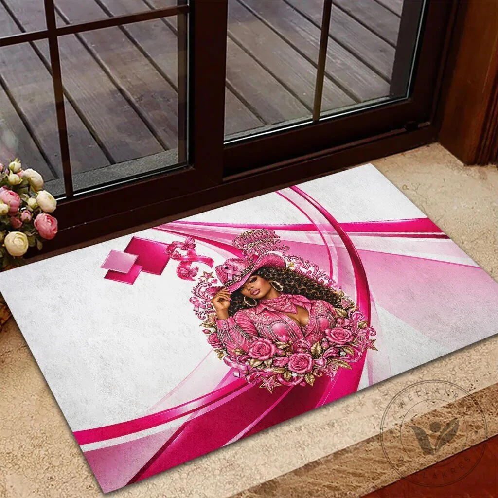 Western Wear Black Cowgirl Breast Cancer Awareness Pink Ribbon Doormat 9 Western Wear Black Cowgirl Breast Cancer Awareness Pink Ribbon Doormat