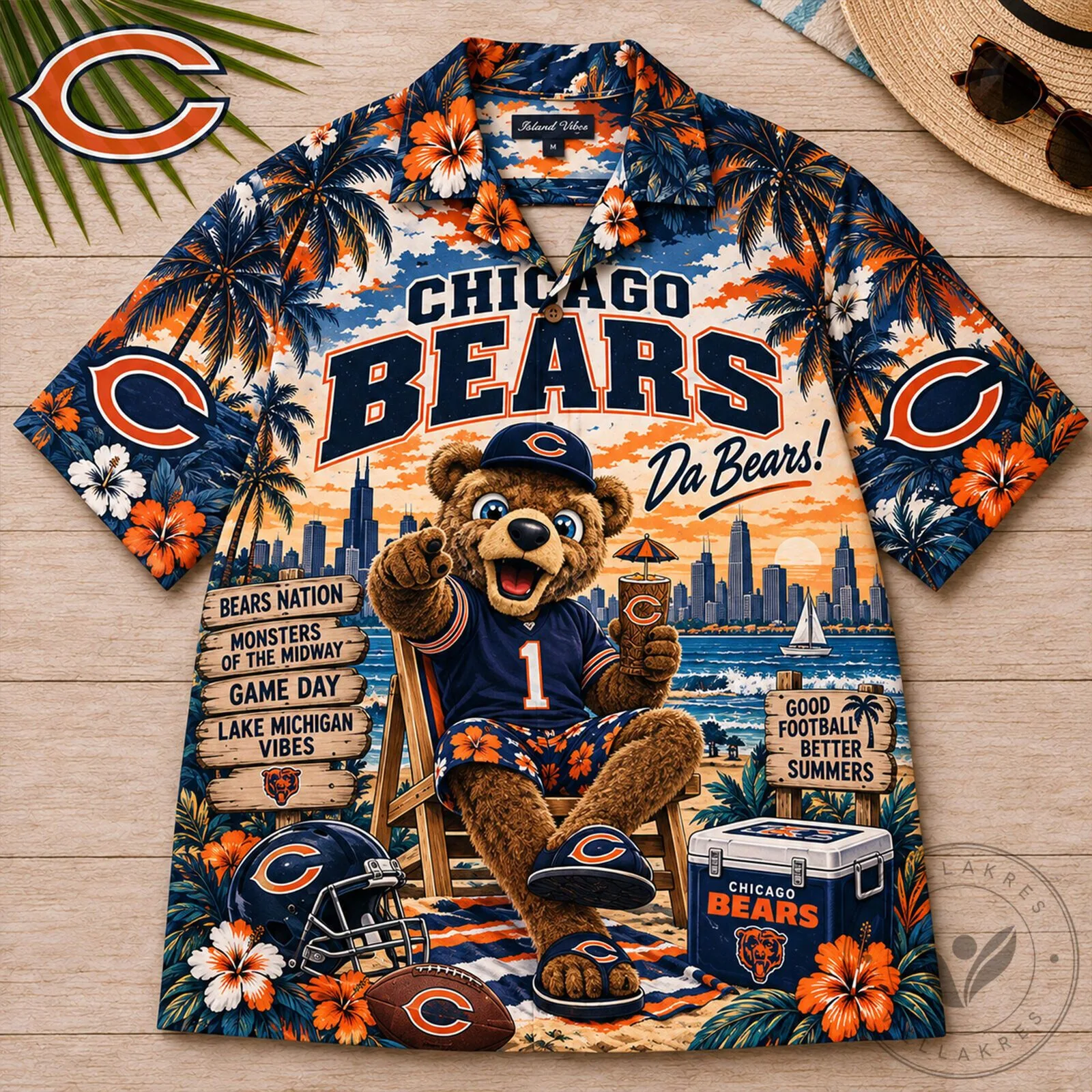 Chicago Bears Football Team Mascot Beach Hawaiian Shirt