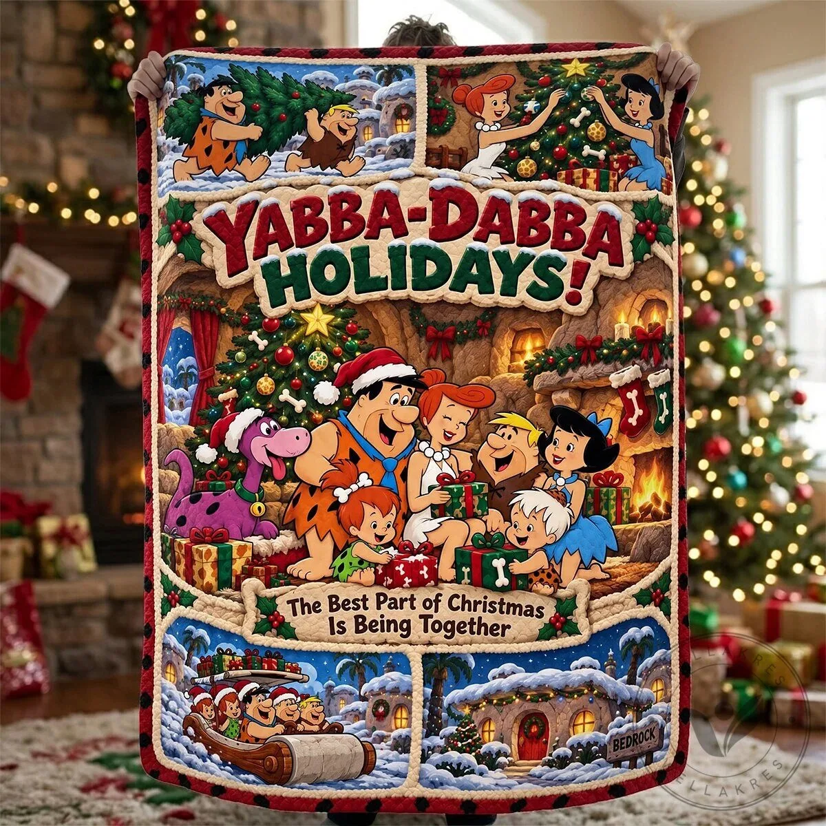 The Flintstones Yabba Dabba Holidays Christmas Family Fleece Blanket