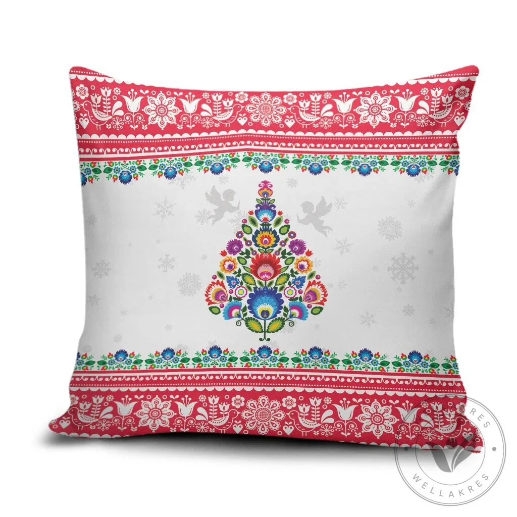 Polish Folk Art Christmas Tree Decorative Throw Pillow Cover