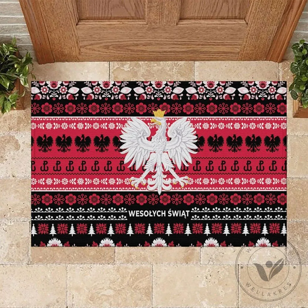 Polish Wesolych Swiat Eagle Folk Art Pattern Black Version Doormat 5 Polish Wesolych Swiat Eagle Folk Art Pattern Black Version Doormat